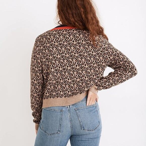 KULE Milo Leopard Cardigan Sweater SIZE XS Lambswool Cashmere Blend Tan Red - Picture 2 of 12